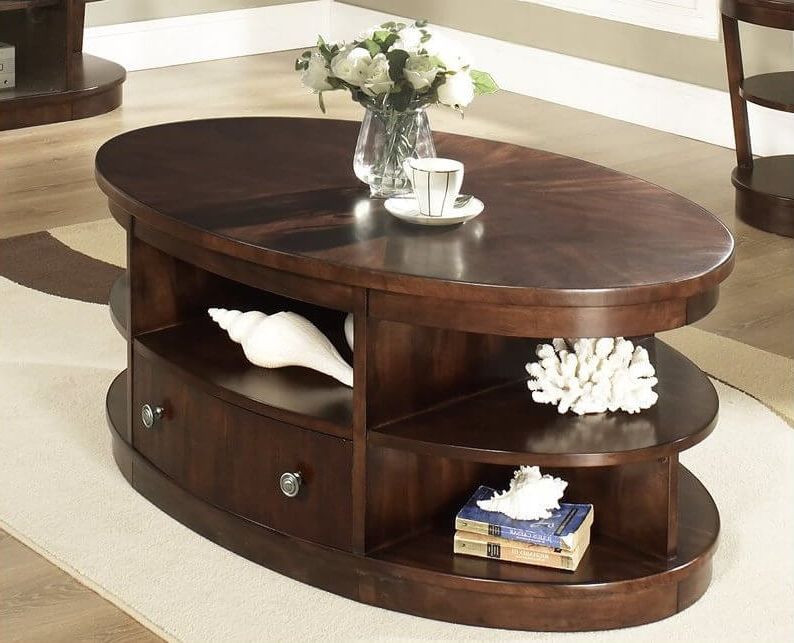 20 Top Wooden Oval Coffee Tables Throughout Fashionable Espresso Wood Storage Coffee Tables (View 9 of 20)