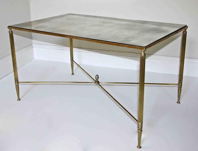 2019 Antique Mirror Cocktail Tables For French Brass X Base Antiqued Mirror Top Cocktail Table For (View 5 of 20)