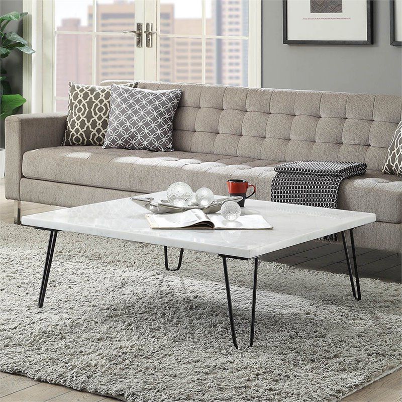 2019 Black And White Coffee Tables Intended For Acme Telestis 40" Square Marble Top Coffee Table In White (View 4 of 20)