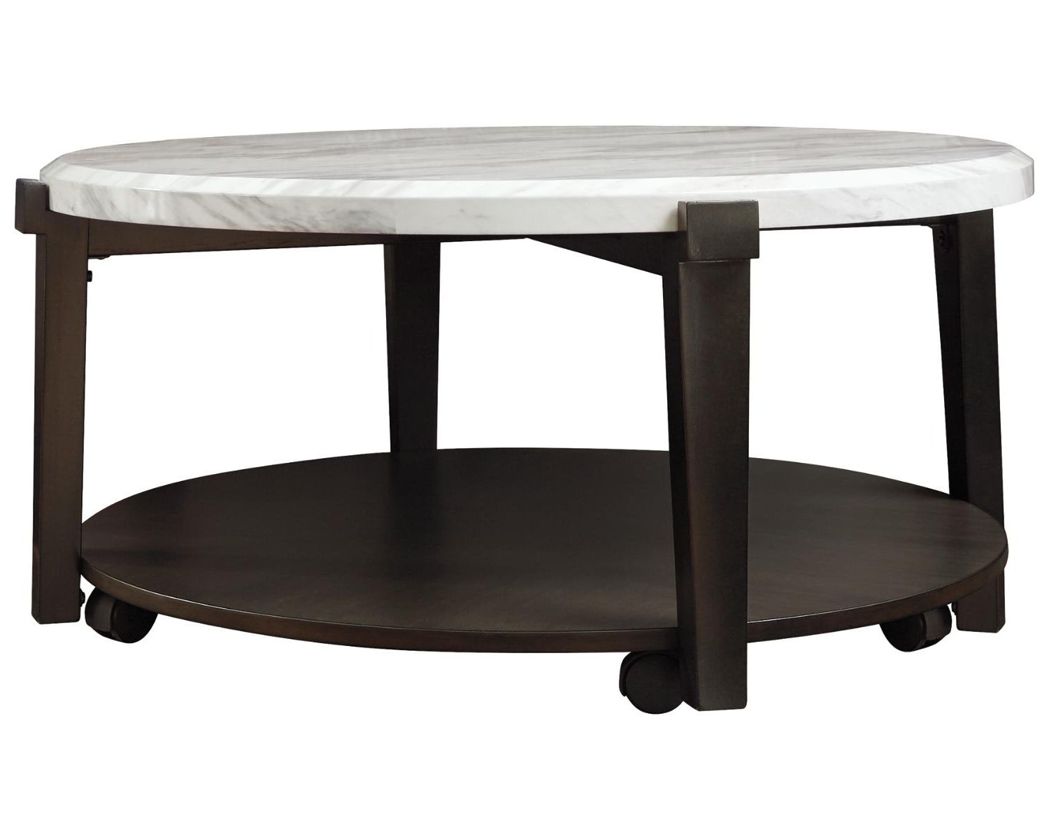 2019 Faux White Marble And Metal Coffee Tables In Signature Designashley Janilly Dark Brown Round (Gallery 10 of 20)