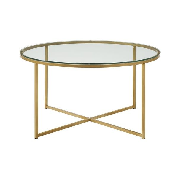 2019 Geometric Glass Top Gold Coffee Tables Pertaining To Shop Offex 36" Round Glass Coffee Table With Metal X Base (Gallery 13 of 20)