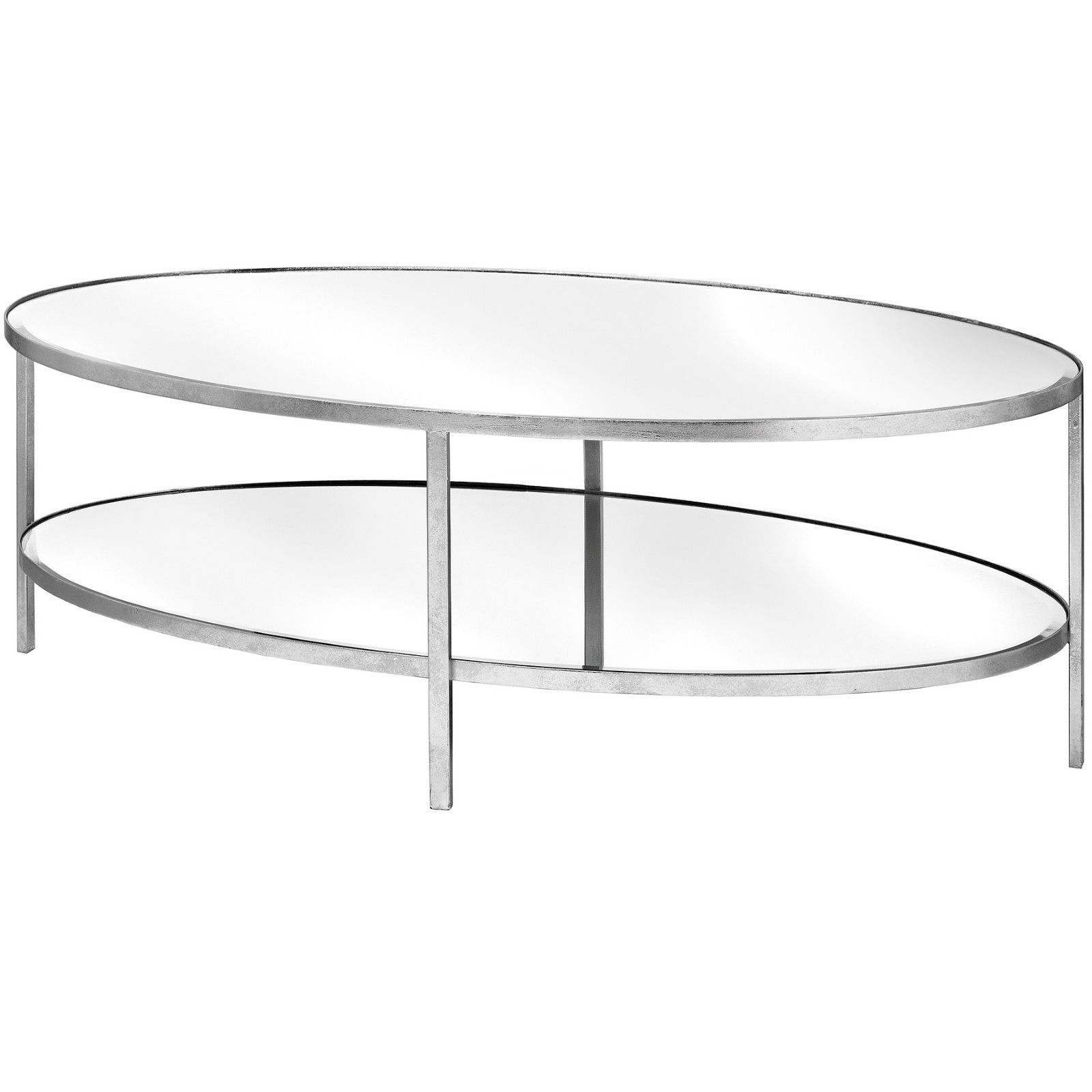 2019 Glass And Gold Oval Coffee Tables Intended For Contemporary Silver Mirrored Oval Glass Coffee Table With (Gallery 19 of 20)