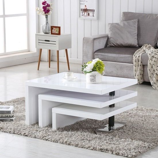 2019 Gloss White Steel Coffee Tables For Design Coffee Table Rotating In White High Gloss With 3 (Gallery 17 of 20)