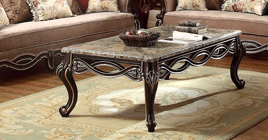 2020 Antique Blue Gold Coffee Tables Within Belvedere Antique Style Marble Top Coffee Table In Ebony (View 8 of 20)