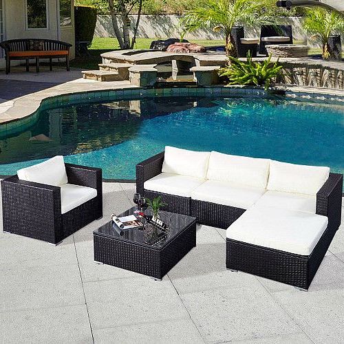 2020 Black And Tan Rattan Coffee Tables Intended For Black Rattan Sofa Set 6pc Wicker Patio Outdoor Cushioned (View 14 of 20)