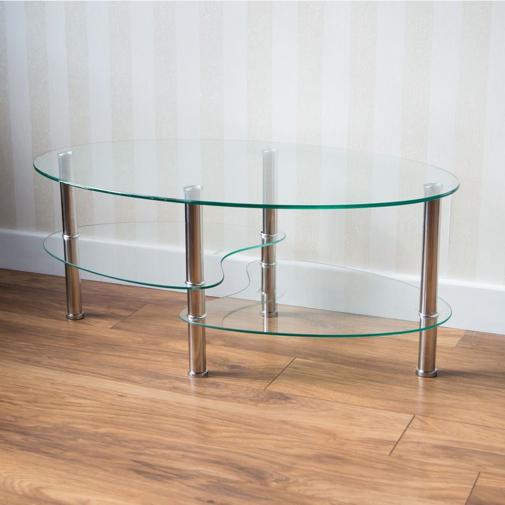 2020 Clear Glass Top Cocktail Tables Intended For Cara Coffee Table Black Clear Frosted Oval Glass Top (View 3 of 20)