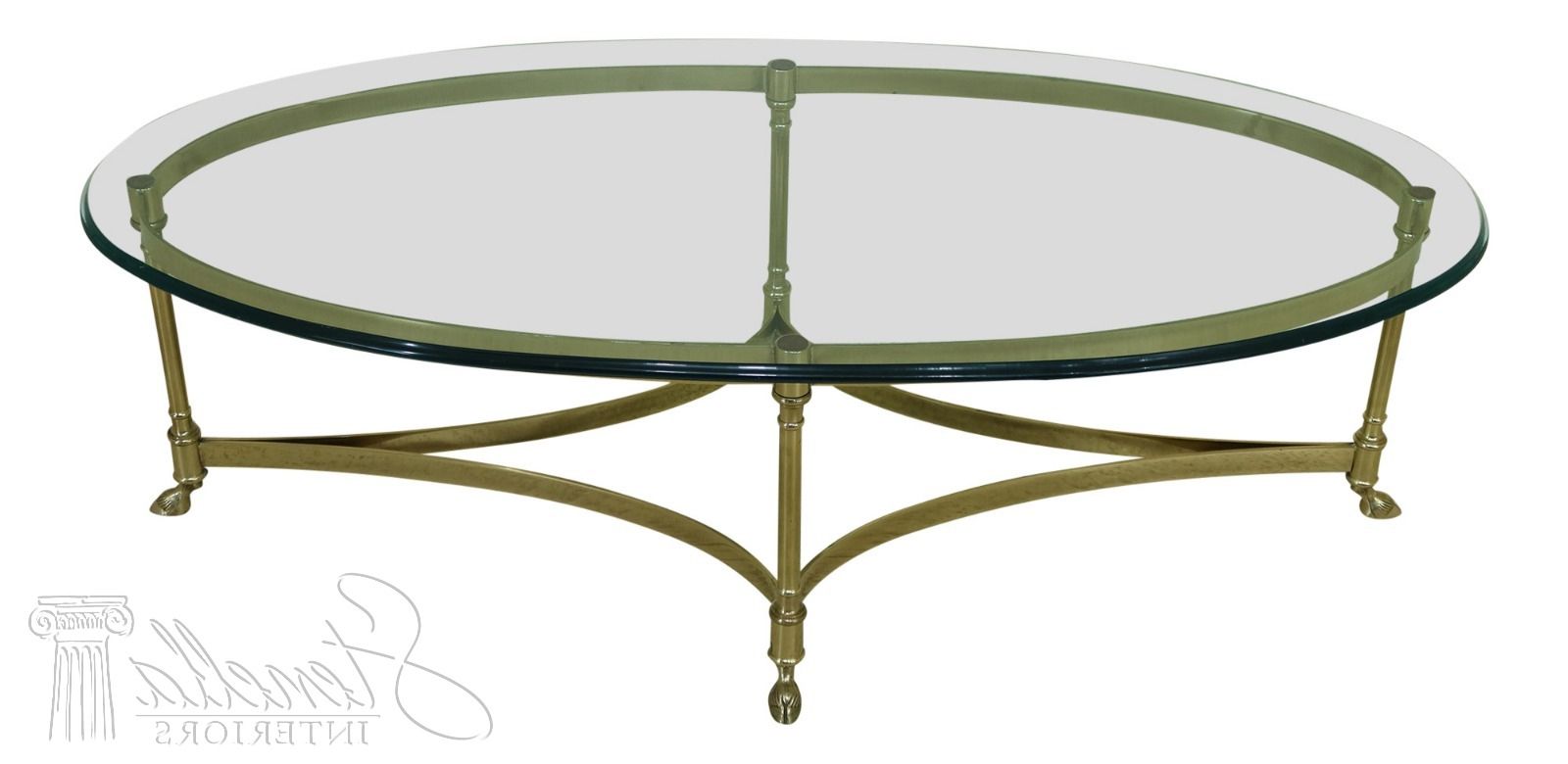 2020 Glass And Gold Oval Coffee Tables Pertaining To 32017ec: Labarge Oval Brass & Glass Regency Coffee Table (Gallery 3 of 20)