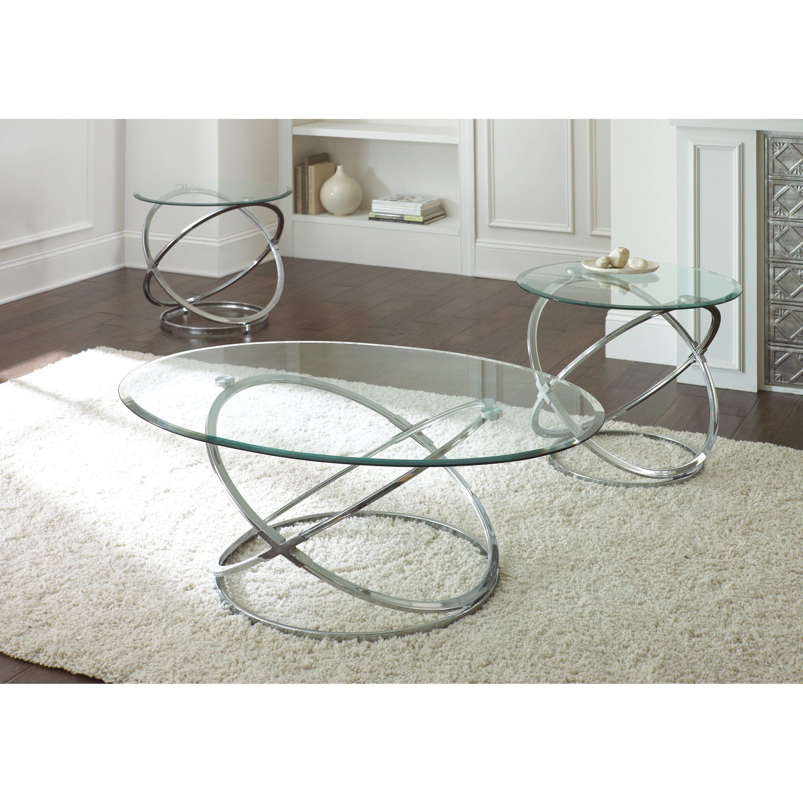 2020 Metallic Gold Modern Cocktail Tables For Steve Silver Orion Oval Chrome And Glass Coffee Table Set (View 10 of 20)