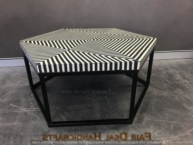 2020 White Grained Wood Hexagonal Coffee Tables In Bone Inlay Hexagonal Coffee Table In Black & White Stripe (Gallery 8 of 20)