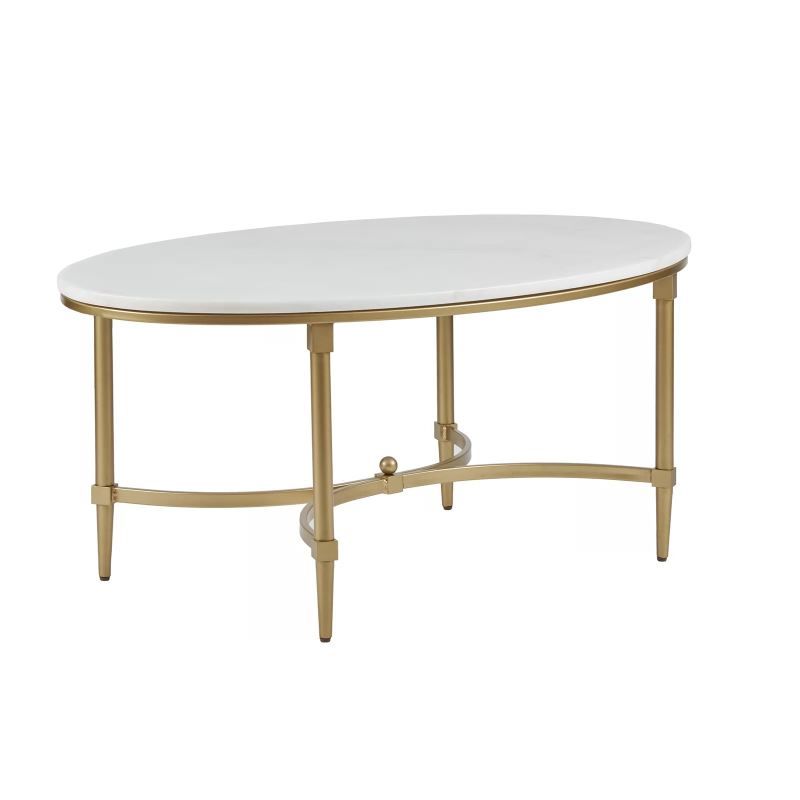 2020 White Marble Gold Metal Coffee Tables Regarding Byron Goldtone Metal Oval Coffee Table With White Marble (View 1 of 20)