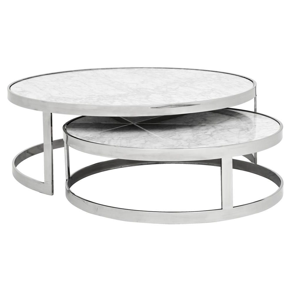 2020 White Stone Coffee Tables For Eichholtz Orlando Modern Silver White Stone 2 Piece Round (View 10 of 20)