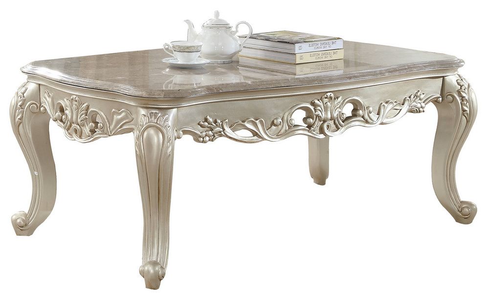 2020 White Stone Coffee Tables Inside Gorsedd Antique White Marble/wood Coffee Tableacme (View 14 of 20)