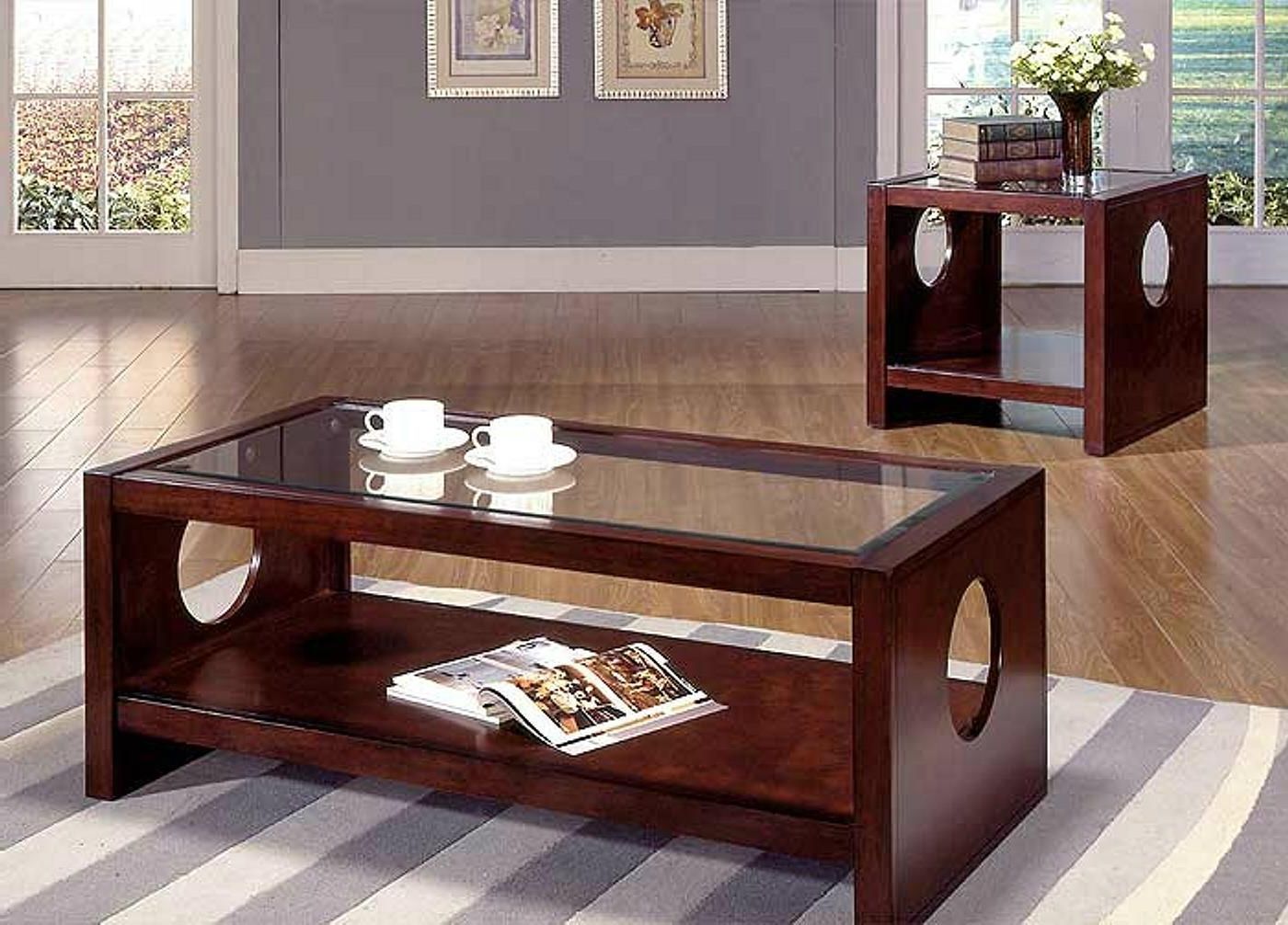 2pcs Wooden Mahogany Hollow Core Panel Glass Top Coffee In Fashionable Espresso Wood And Glass Top Coffee Tables (Gallery 5 of 20)