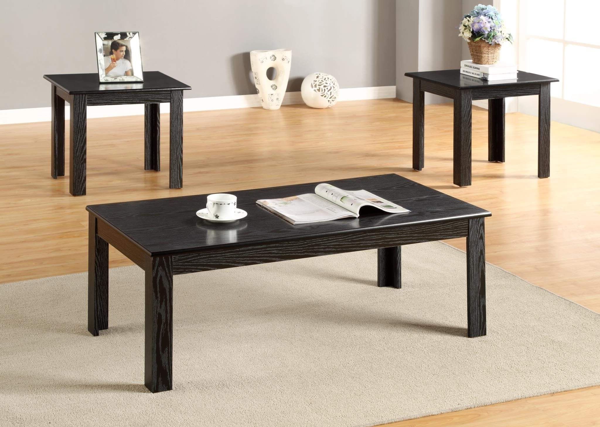 3 Piece Black Coffee And End Table Set (View 12 of 20)