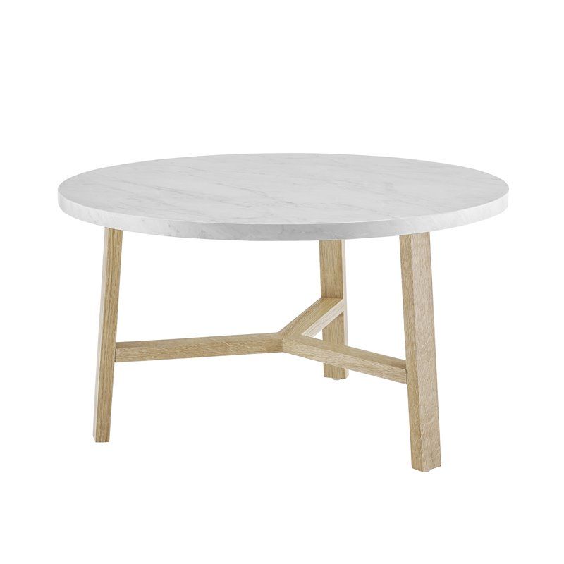 30 Inch Round Coffee Table In White Faux Marble And Light Within Widely Used Honey Oak And Marble Coffee Tables (View 5 of 20)