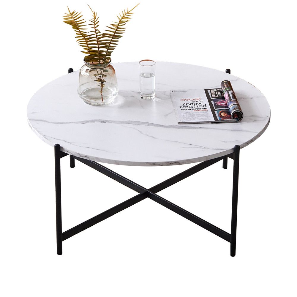 36 Inches Large Round Coffee Table Marble Grain And Black Throughout Trendy Natural And Black Cocktail Tables (Gallery 6 of 20)