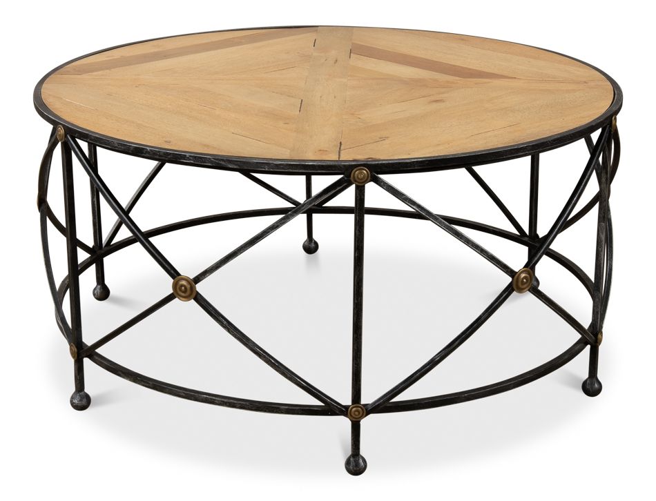 36" Round Cocktail Coffee Table Solid Walnut Wood Old Iron Throughout Well Known Antique Brass Round Cocktail Tables (View 11 of 20)