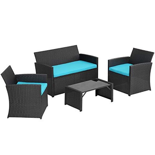 4 Pieces Outdoor Patio Furniture Set Black Wicker Rattan Within Favorite Black And Tan Rattan Coffee Tables (View 13 of 20)