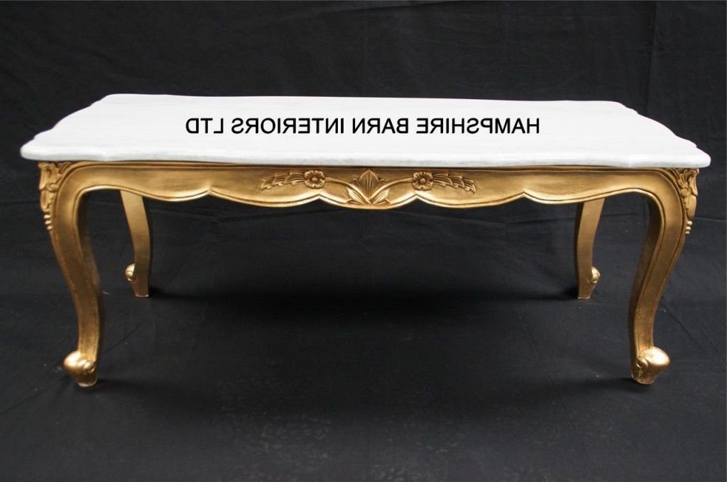 A Ritz Gold Leaf Ornate Coffee Table White Marble Top Throughout Famous Gray And Gold Coffee Tables (Gallery 20 of 20)