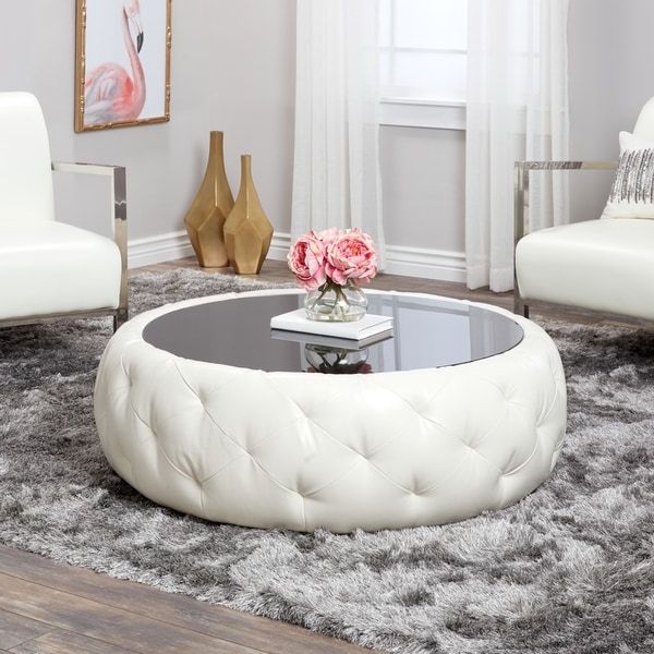 Abbyson Havana Round Leather Coffee Table – Overstock Regarding Popular Cream And Gold Coffee Tables (View 16 of 20)