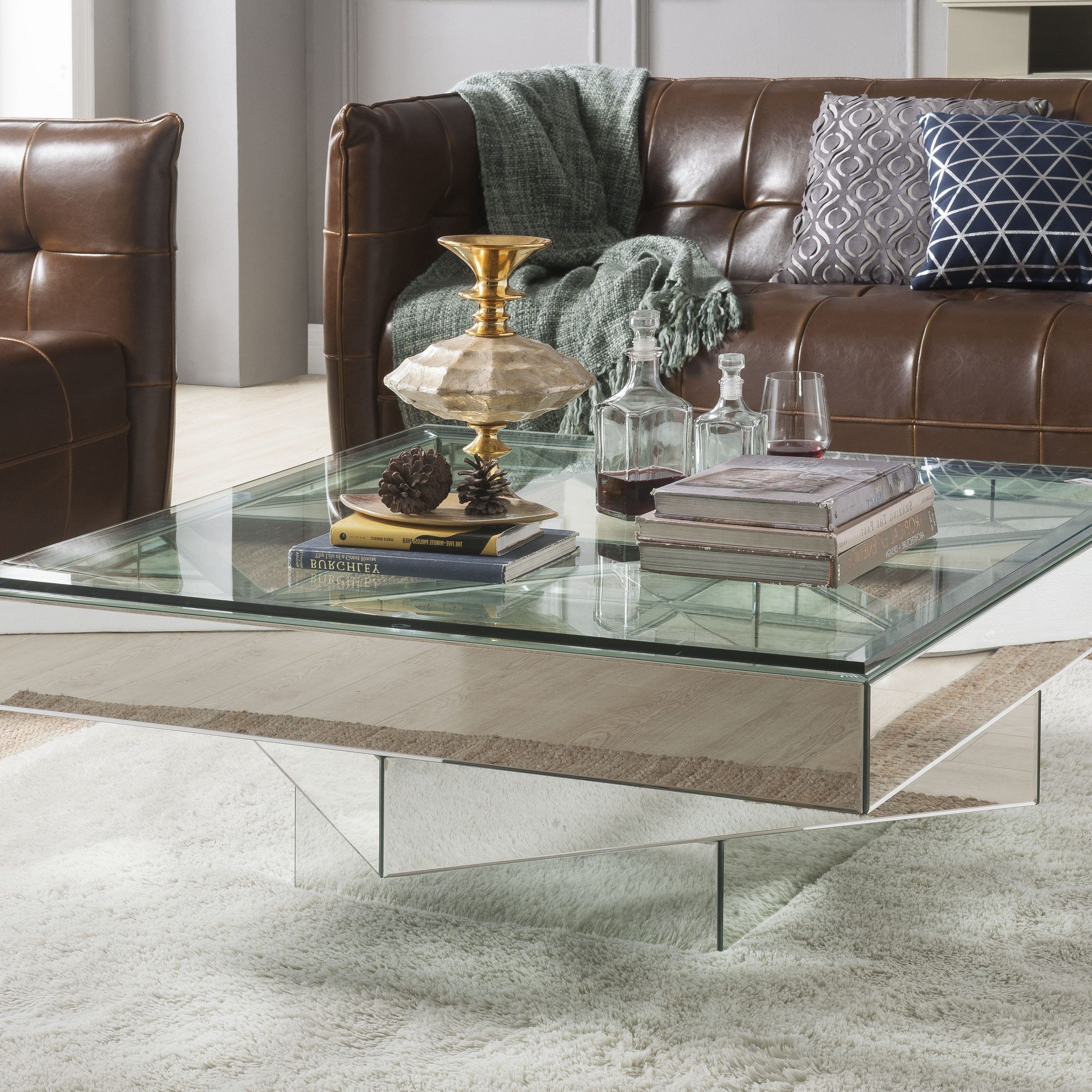 Acme Meria Square Glass Coffee Table With Mirrored Finish Throughout Widely Used Square Modern Accent Tables (View 6 of 20)