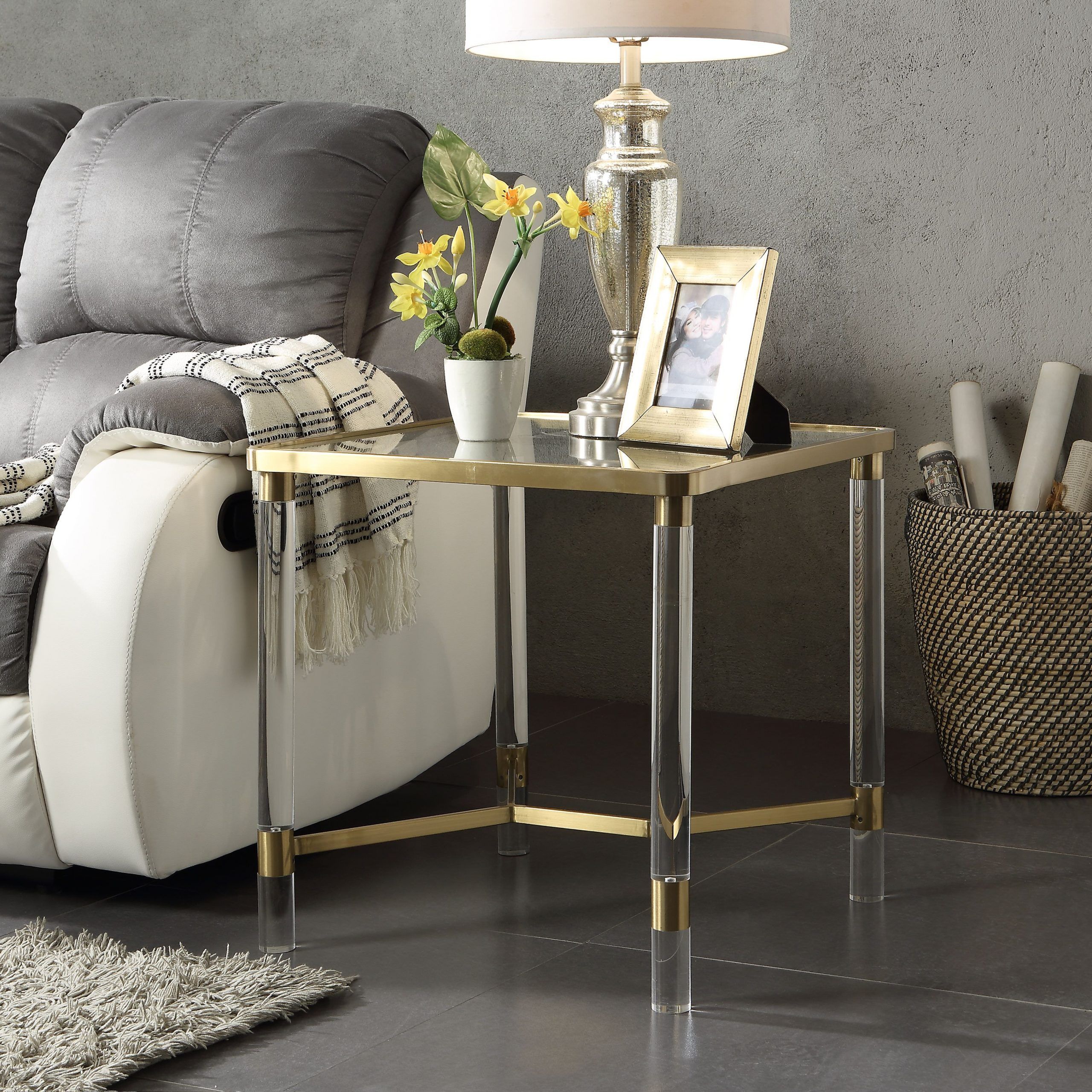 Acme Penstemon Square Tempered Glass End Table In Clear In Most Recently Released Gold And Clear Acrylic Side Tables (View 13 of 20)