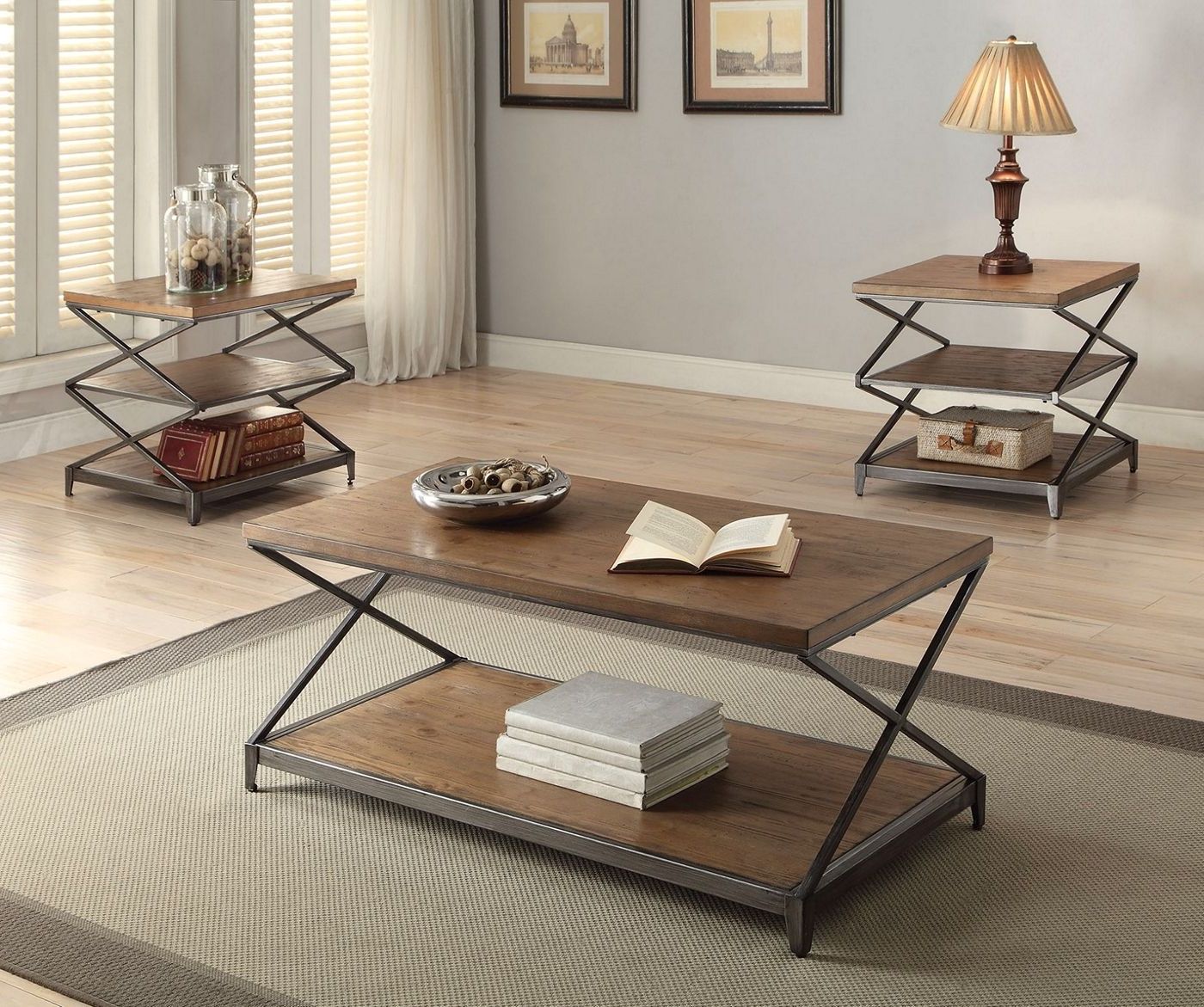 Alano Rustic Slat Wood Coffee Table In Oak & Antique Black With Famous Gray Wood Black Steel Coffee Tables (View 4 of 15)