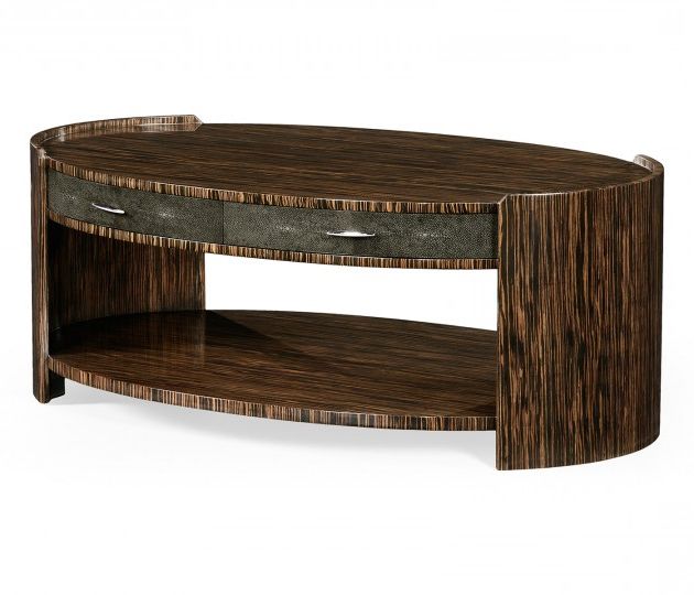 Anthracite Faux Shagreen & Macassar Ebony Oval Coffee Table With Regard To Most Recent Faux Shagreen Coffee Tables (View 5 of 20)