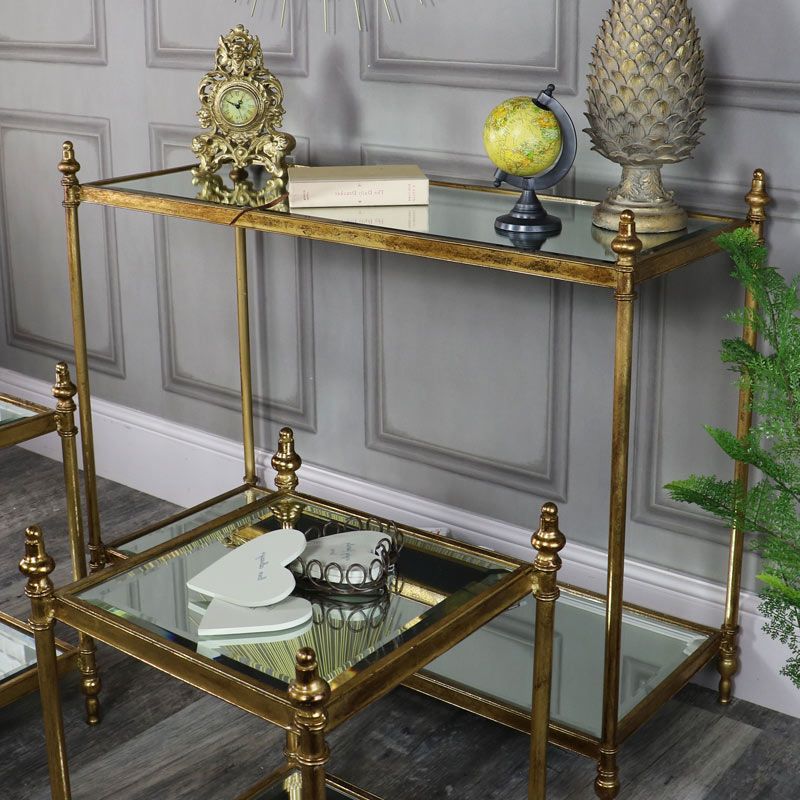 Antique Gold Mirrored Console Table With 2 Side Tables Pertaining To Most Recent Gold And Mirror Modern Cube End Tables (Gallery 13 of 20)