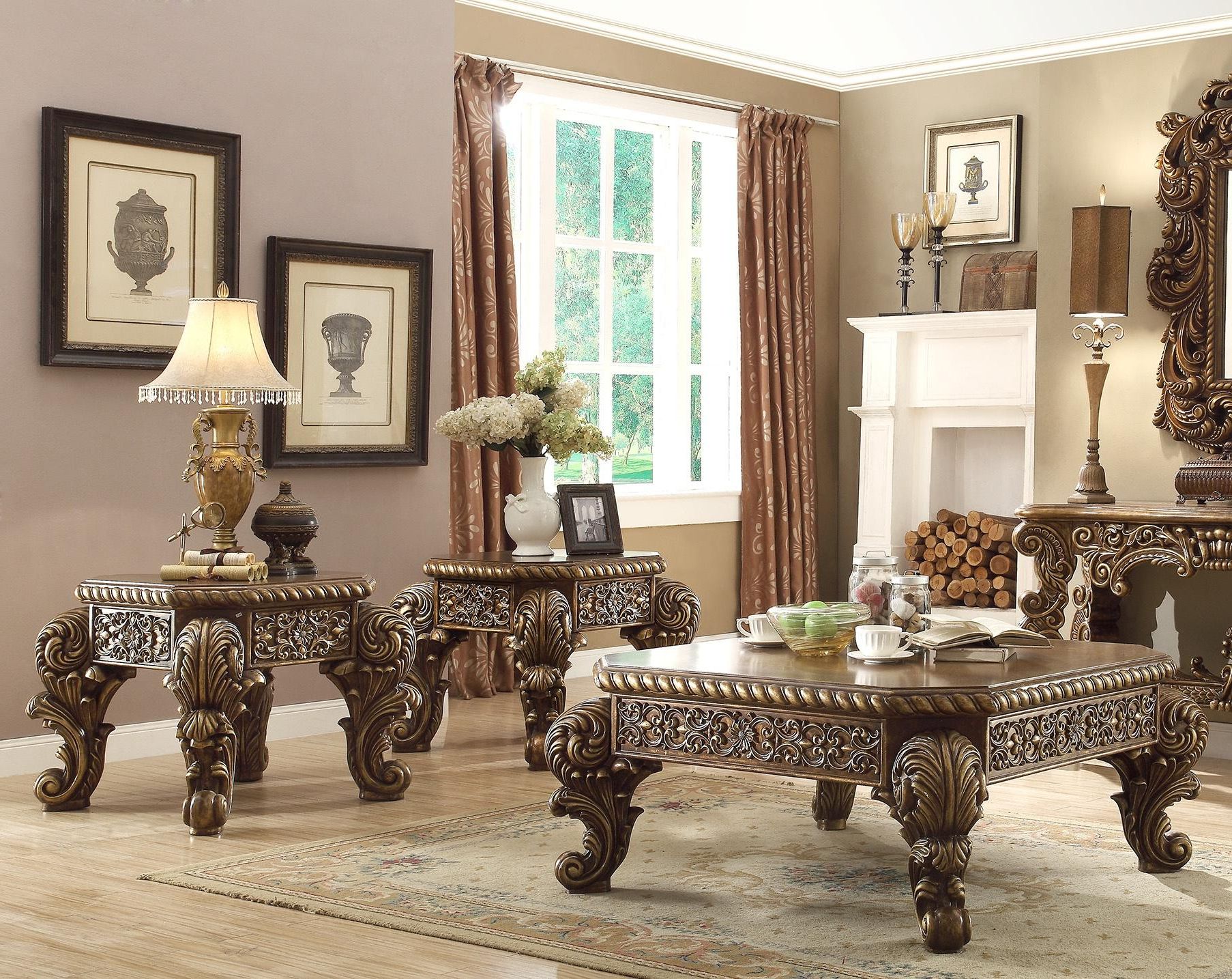 Antique Gold & Perfect Brown Coffee Table Set 3pcs Regarding Trendy Antique Blue Gold Coffee Tables (Gallery 17 of 20)