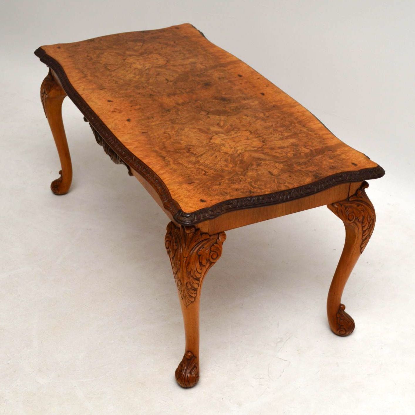 Antique Queen Anne Style Burr Walnut Coffee Table Pertaining To Trendy Antique White Black Coffee Tables (View 6 of 20)