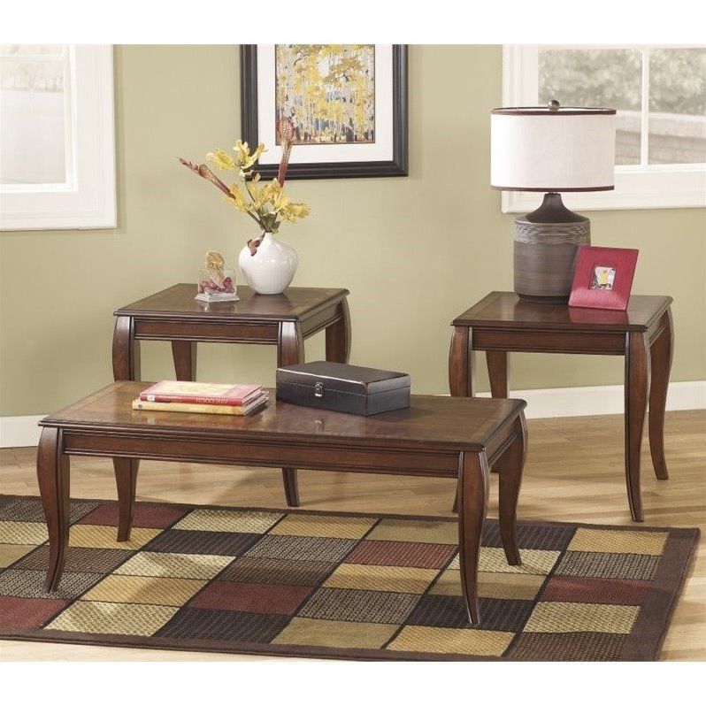 Ashley Mattie 3 Piece Coffee Table Set In Reddish Brown Inside Widely Used 3 Piece Coffee Tables (View 4 of 20)