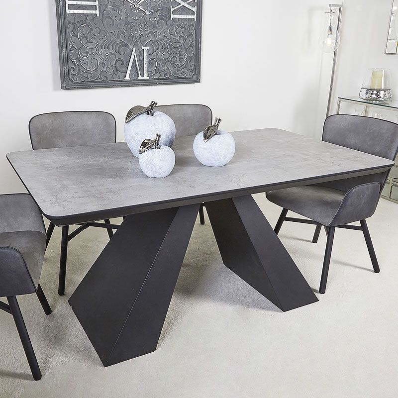 Axel Dining Table With Black Wooden Base And Grey Wood Regarding Favorite Gray Wood Veneer Cocktail Tables (View 11 of 20)