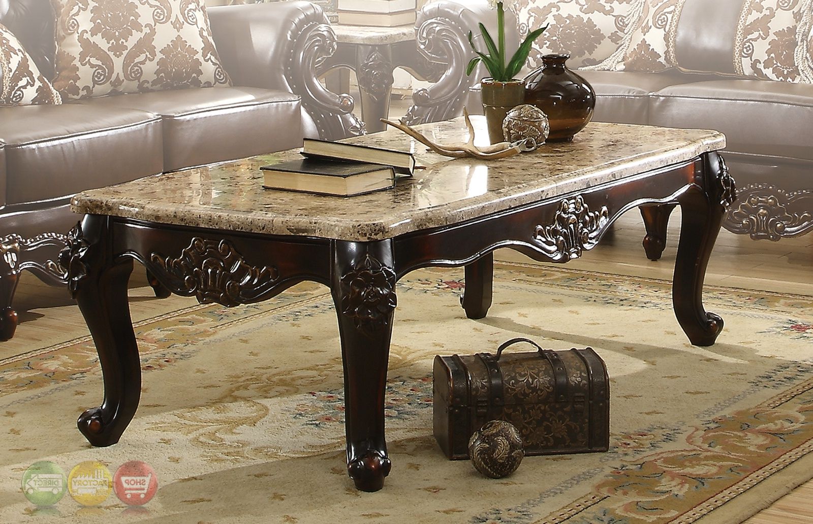 Barcelona Dark Brown Traditional Coffee Table With Genuine In Most Recently Released Marble Top Coffee Tables (View 14 of 20)