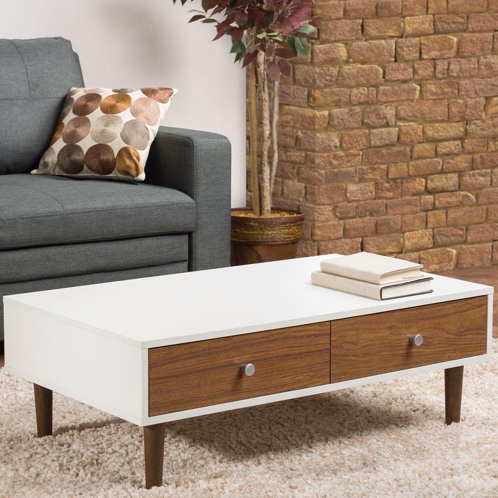 Baxton Studio Adal Walnut And White Coffee Table 28862 Throughout 2020 White Grained Wood Hexagonal Coffee Tables (View 7 of 20)
