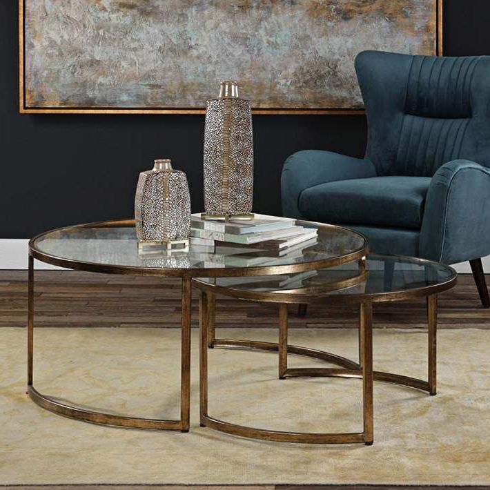 Best And Newest 2 Piece Modern Nesting Coffee Tables Intended For Rhea 42" Wide Gold Leaf And Glass Nesting Tables 2 Piece (View 10 of 20)