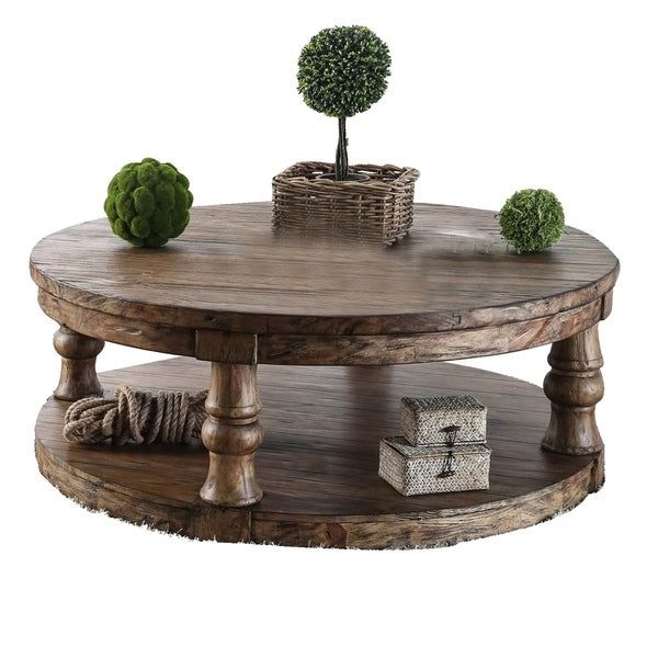 Best And Newest 3 Piece Shelf Coffee Tables Within Transitional Round Coffee Table With Open Shelf And Turned (Gallery 19 of 20)