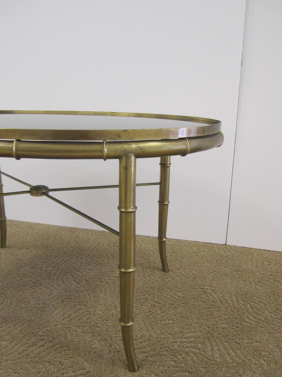 Best And Newest Antique Brass Round Cocktail Tables For Vintage Italian Brass Cocktail Table With Black Mirrored (View 4 of 20)