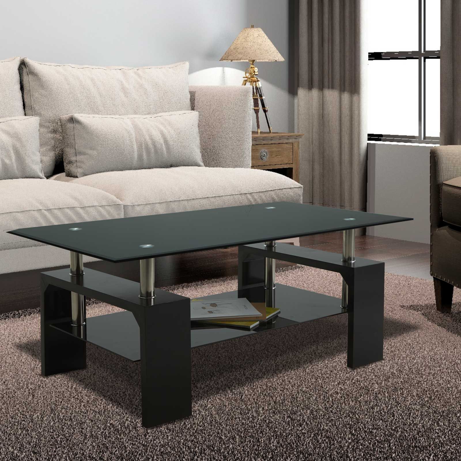 Best And Newest Black And White Coffee Tables Within Black Glass Lift Top Coffee Table End Side Table W/shelf (View 2 of 20)