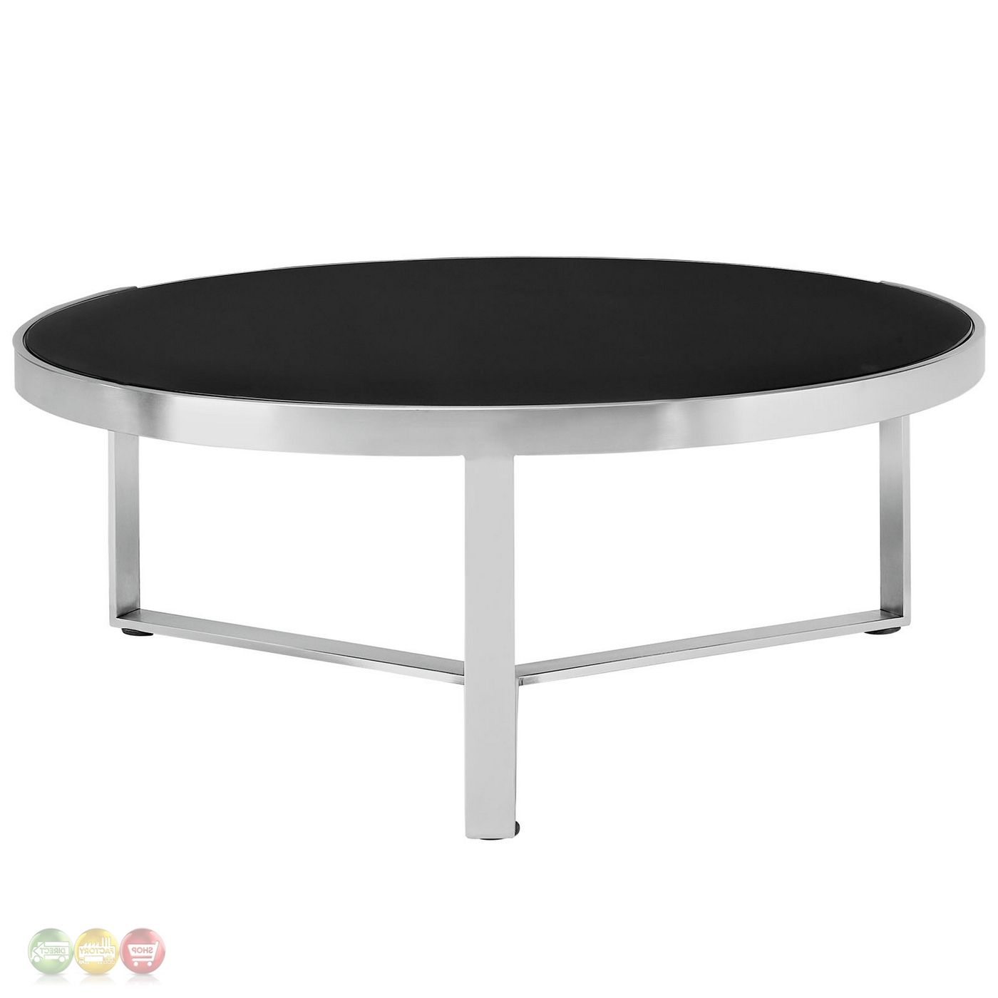 Best And Newest Black Round Glass Top Cocktail Tables With Disk Industrial Glass Top Round Coffee Table W/stainless (View 12 of 20)