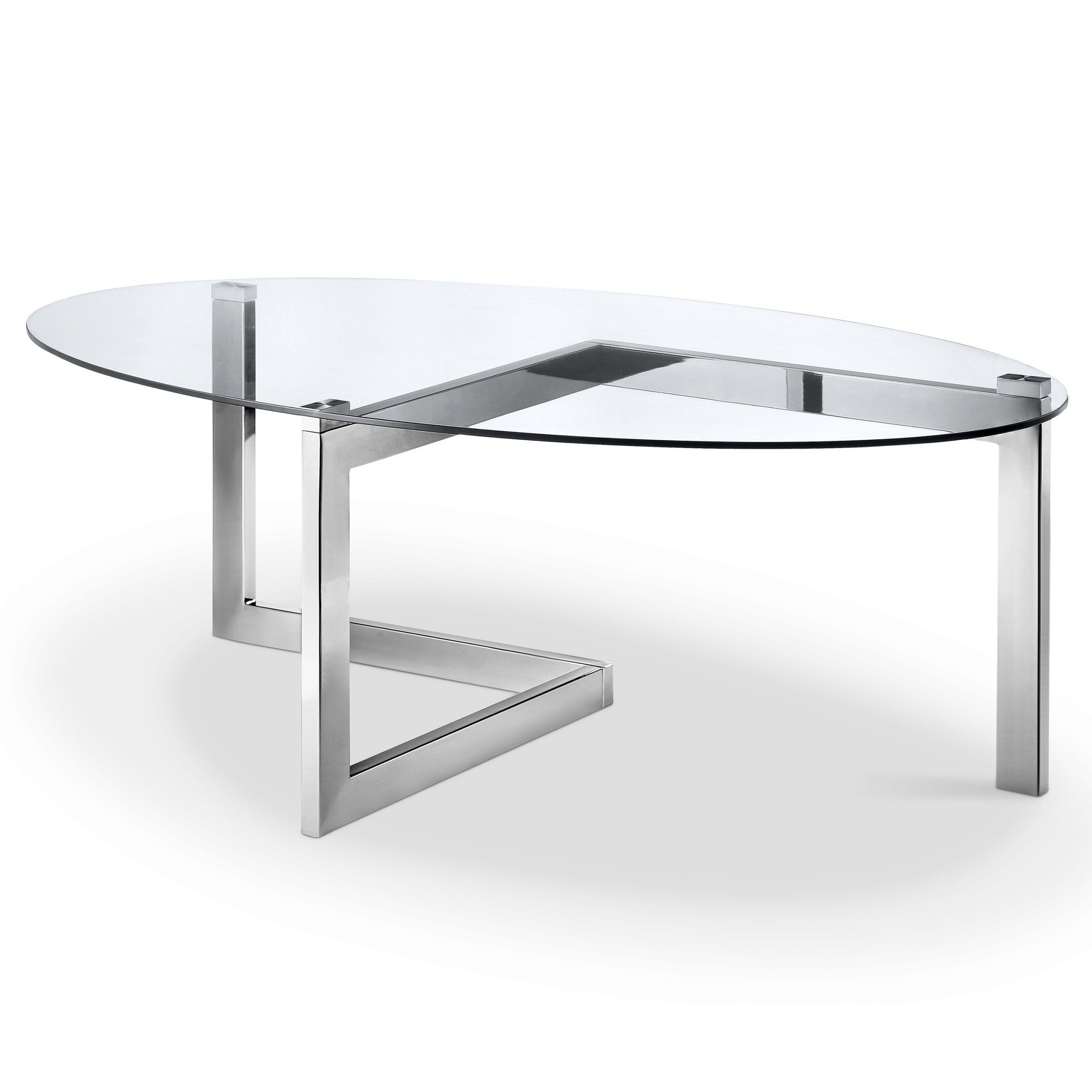 Best And Newest Chrome And Glass Modern Coffee Tables Within Aries Modern Chrome And Glass Top Oval Cocktail Table (View 2 of 20)