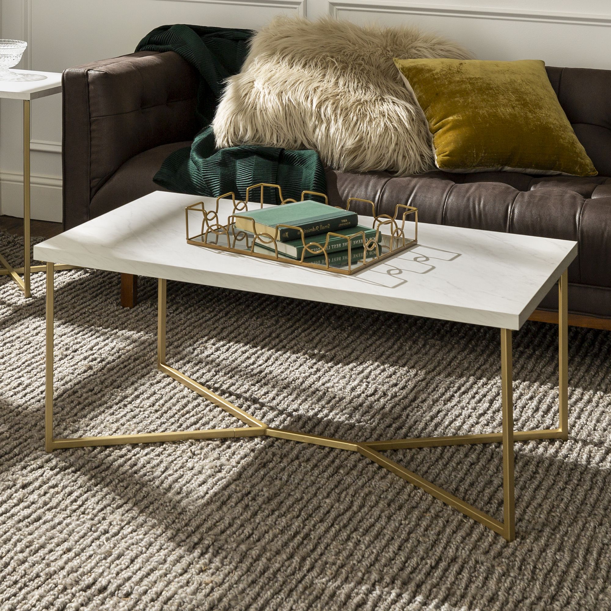 Best And Newest Faux Marble Coffee Tables With Regard To Diana Y Leg White Faux Marble And Gold Coffee Table (Gallery 1 of 20)