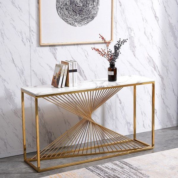 Best And Newest Gold And Mirror Modern Cube End Tables For Luxury Modern 55" Rectangular Faux Marble Accent Entryway (Gallery 3 of 20)