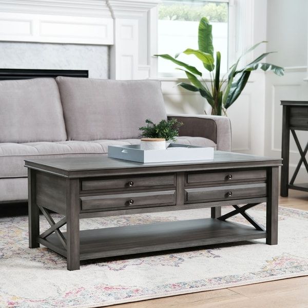 Best And Newest Gray And Black Coffee Tables For Abbyson Felicity Grey 2 Drawer Rectangle Coffee Table (View 6 of 20)