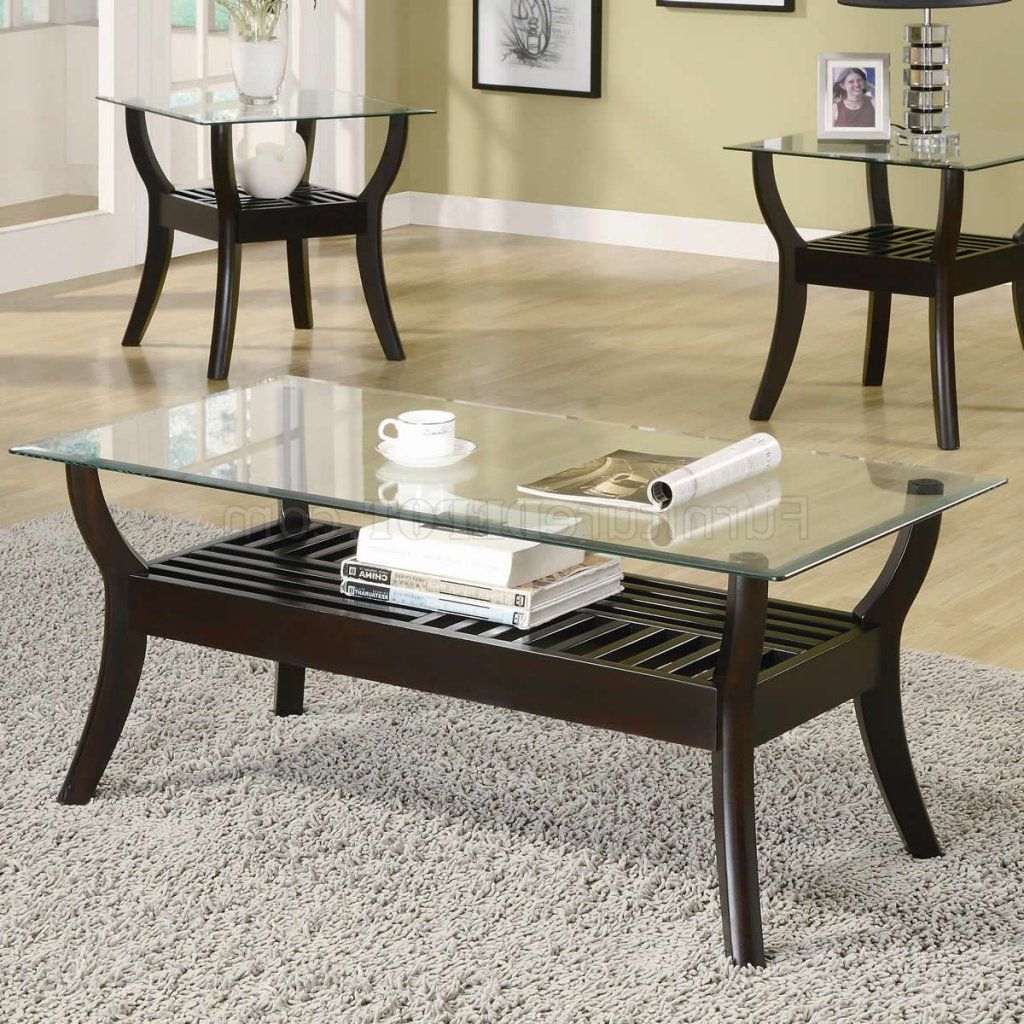 Best And Newest Pecan Brown Triangular Coffee Tables For Nut Brown Finish Modern 3pc Coffee Table Set W/glass Top (Gallery 13 of 20)