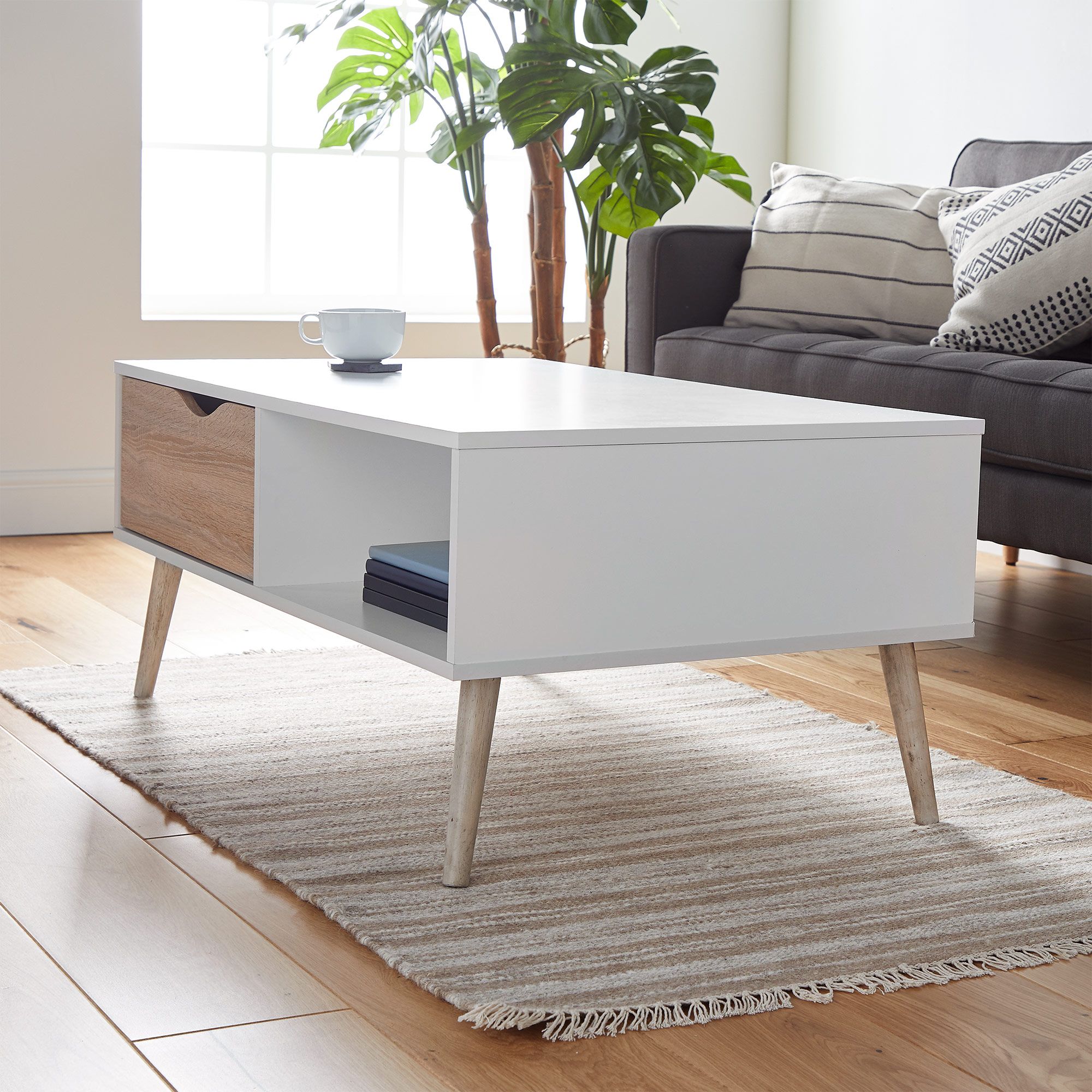 Best And Newest White Grained Wood Hexagonal Coffee Tables With Vonhaus Coffee Table Scandinavian Nordic Style White And (Gallery 20 of 20)