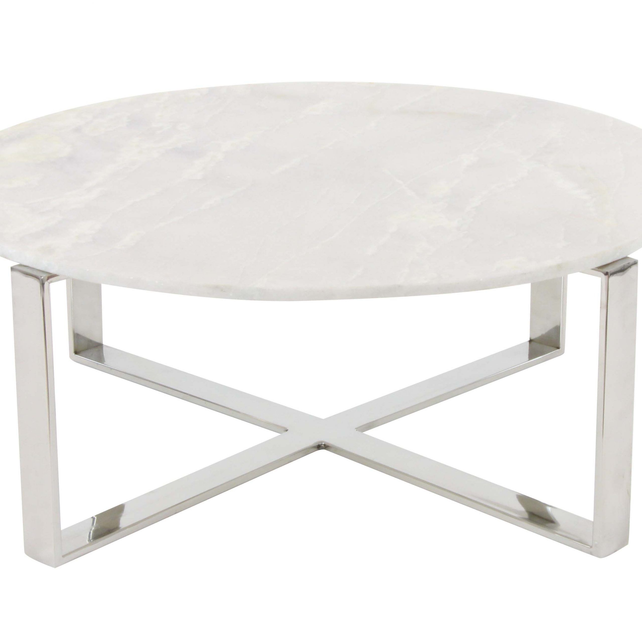 Best And Newest White Marble Gold Metal Coffee Tables Pertaining To Decmode 31" Round White Marble Coffee Table W/ Silver (View 14 of 20)