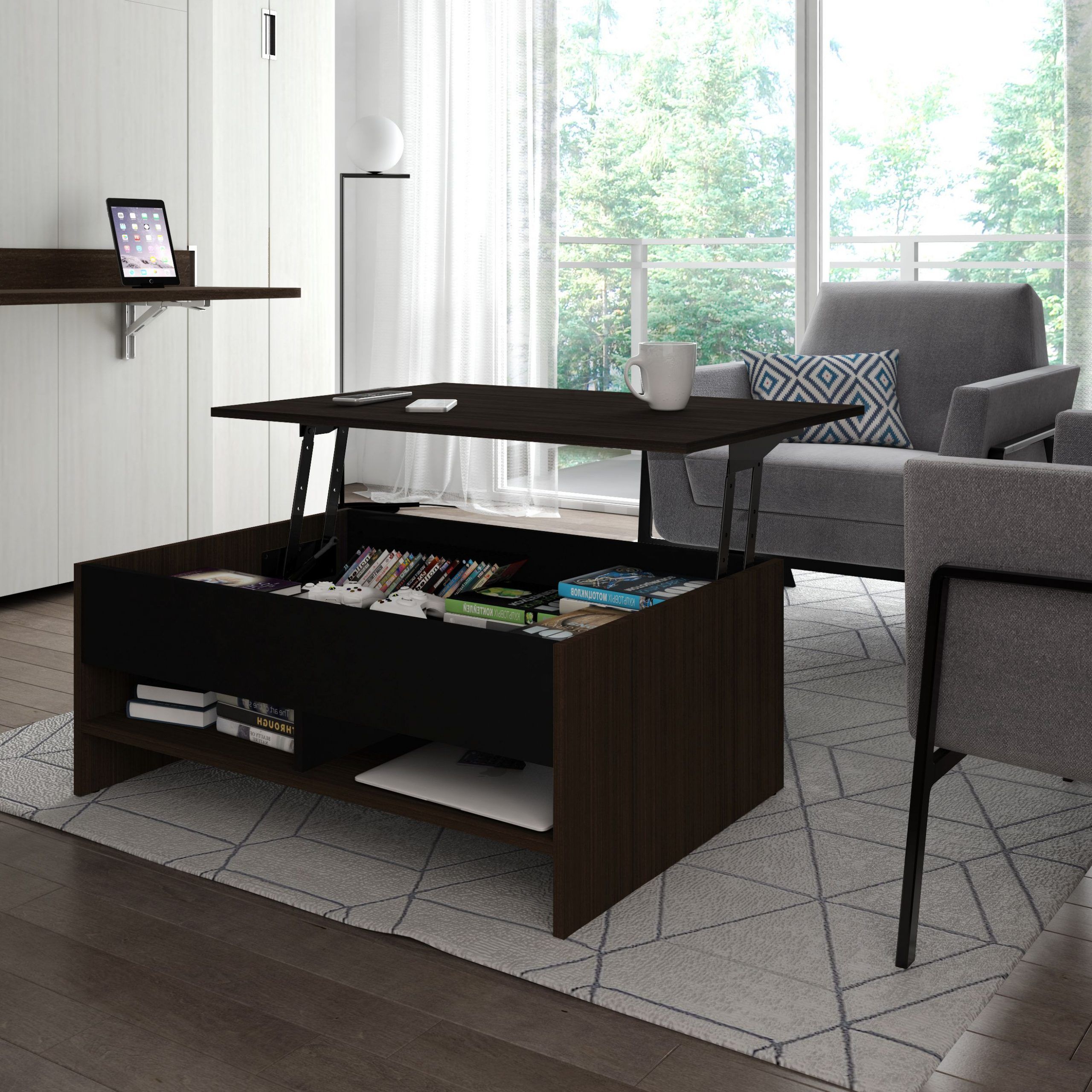 Bestar Small Space 37 Inch Lift Top Storage Coffee Table Regarding Latest Black Wood Storage Coffee Tables (Gallery 19 of 20)