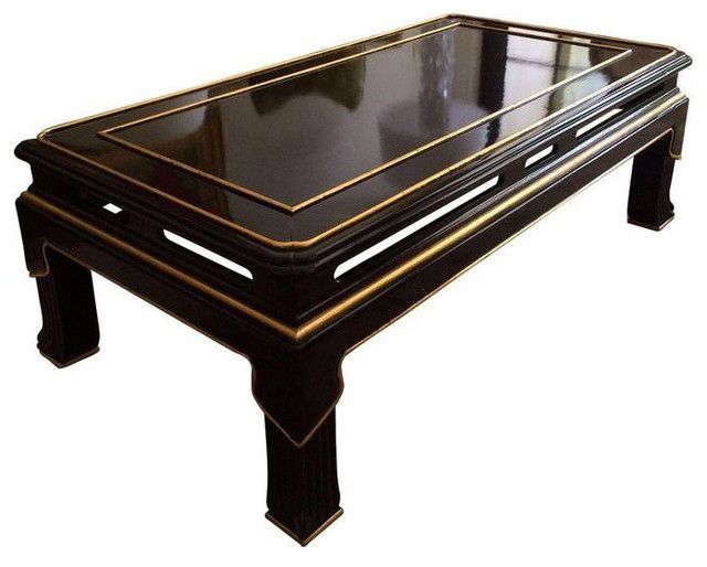 Black Lacquer Cocktail Table With 24k Gold Trim With Most Recently Released Gold Cocktail Tables (View 10 of 20)