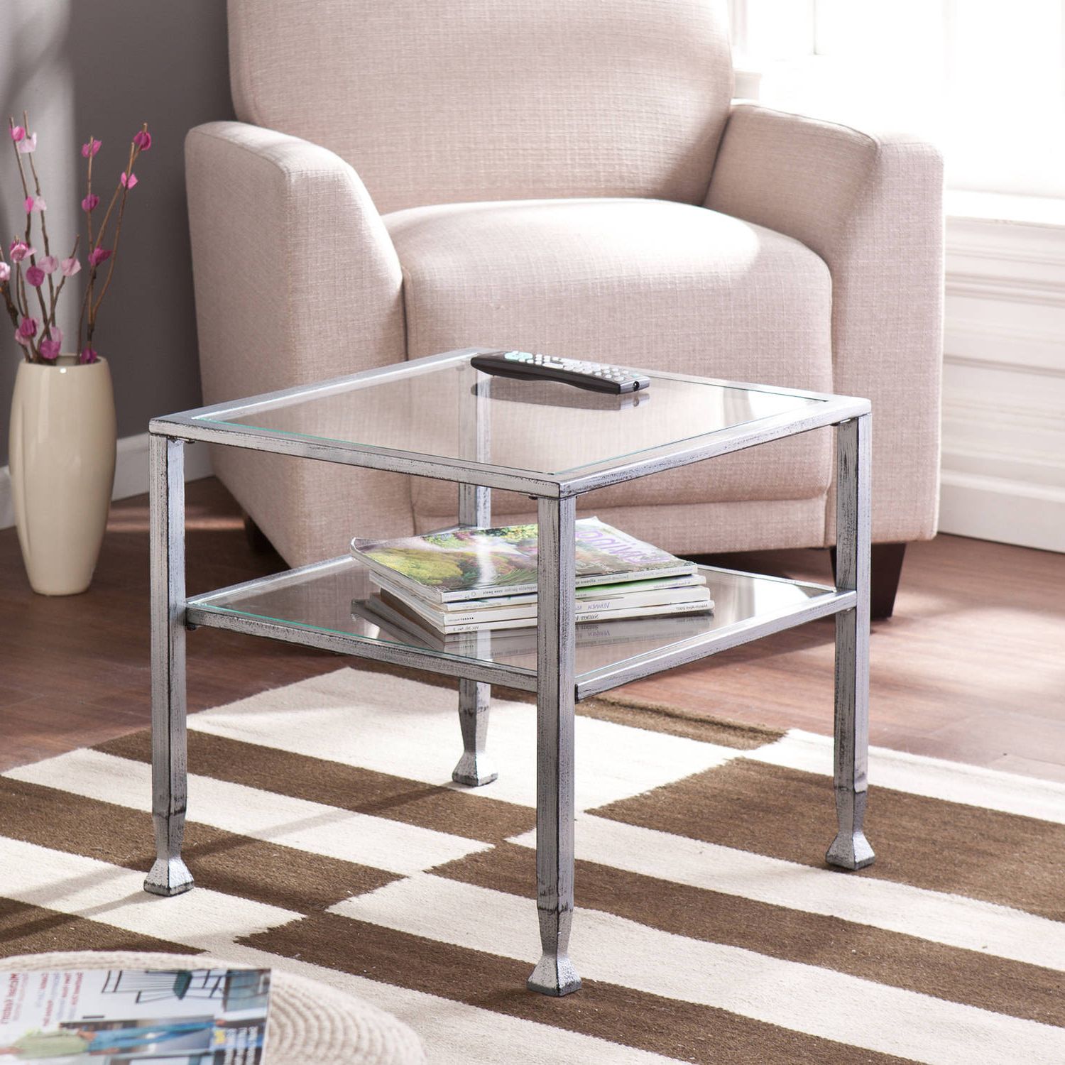 Blundell Metal/glass Cocktail Table, Silver With Black Pertaining To Preferred Antique Silver Aluminum Coffee Tables (View 14 of 20)